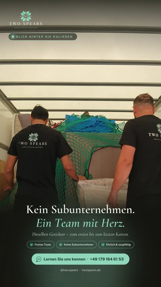 Instagram-Story: Two-Spears-Team beim Beladen des Umzugswagens – Ein Team mit Herz